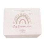Erinnerungsbox Geschenk zur Kommunion "Regenbogen Rosa" Aquarell