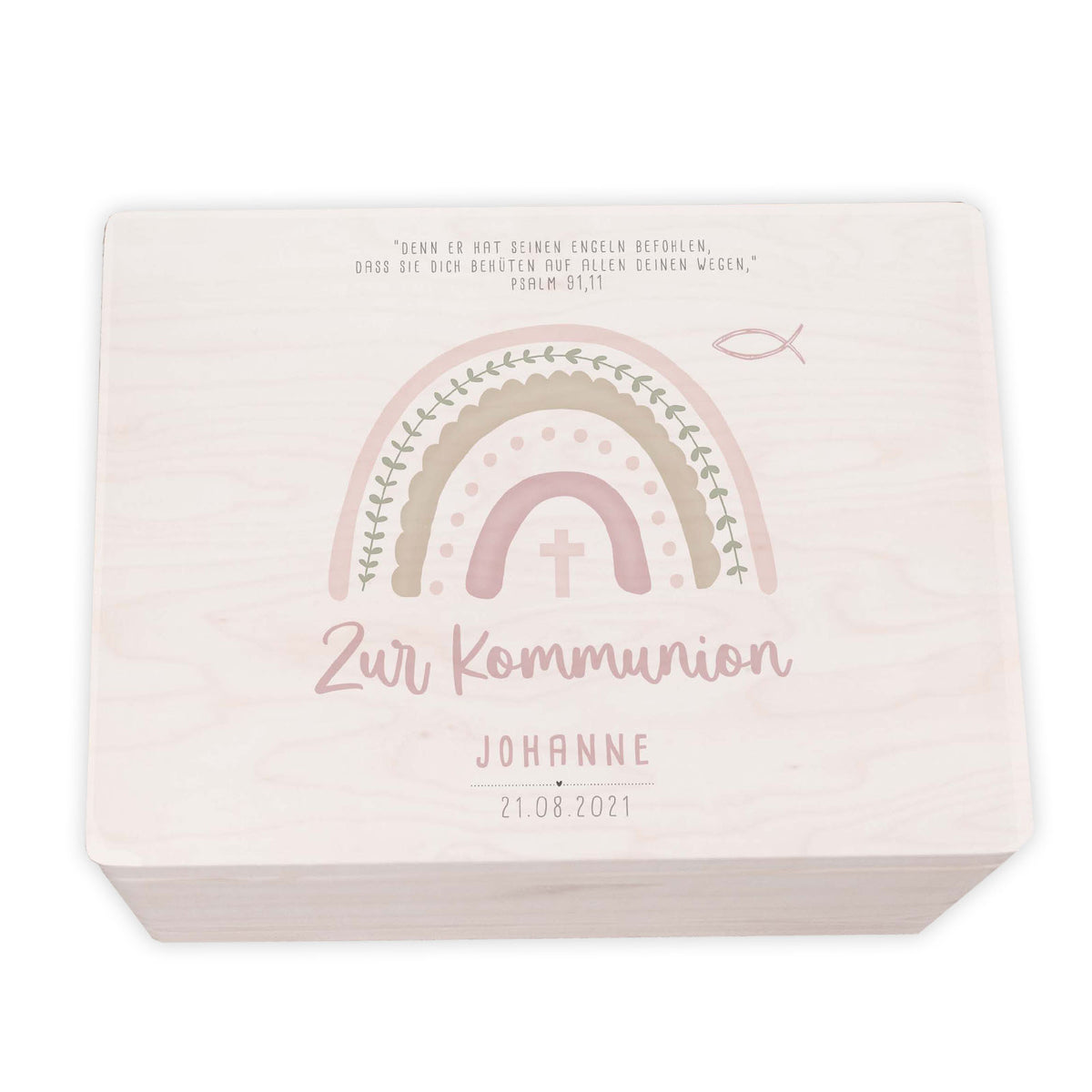 Erinnerungsbox Geschenk zur Kommunion "Regenbogen Rosa" Aquarell