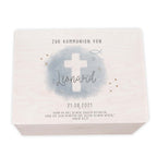 Erinnerungsbox Geschenk zur Kommunion "Kreuz Blau" Aquarell