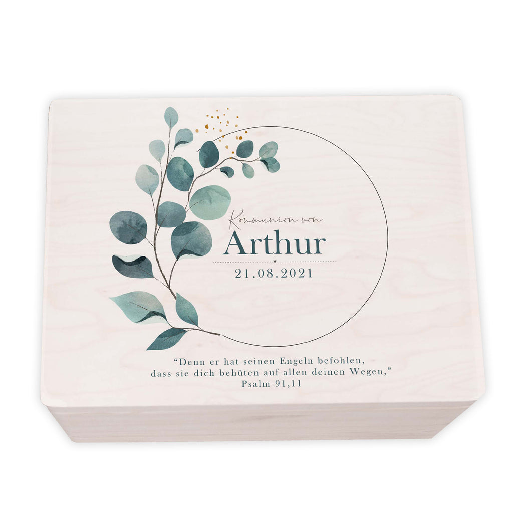 Erinnerungsbox Geschenk zur Kommunion "Eukalyptus" Aquarell