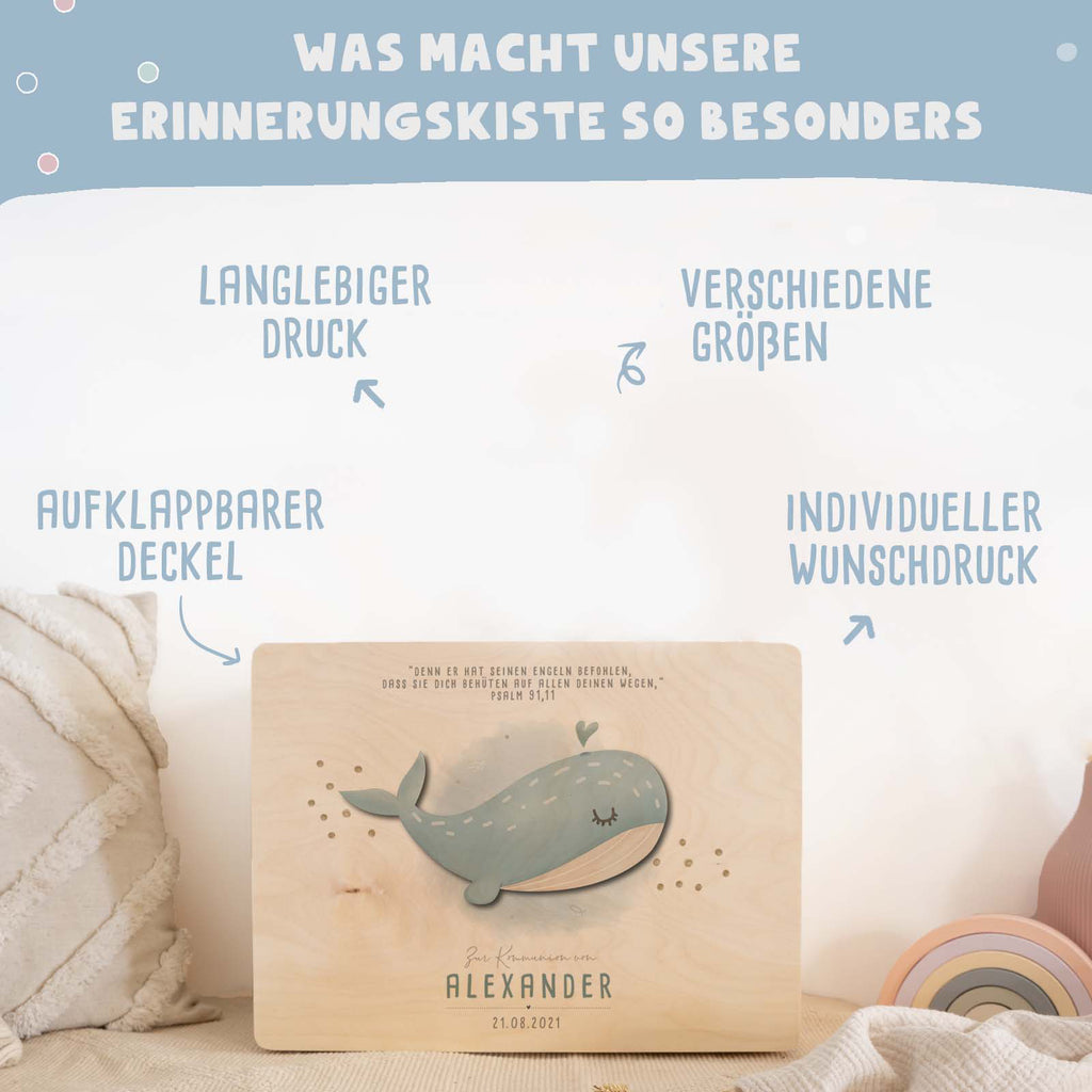 Erinnerungsbox Geschenk zur Kommunion "Wal" Aquarell