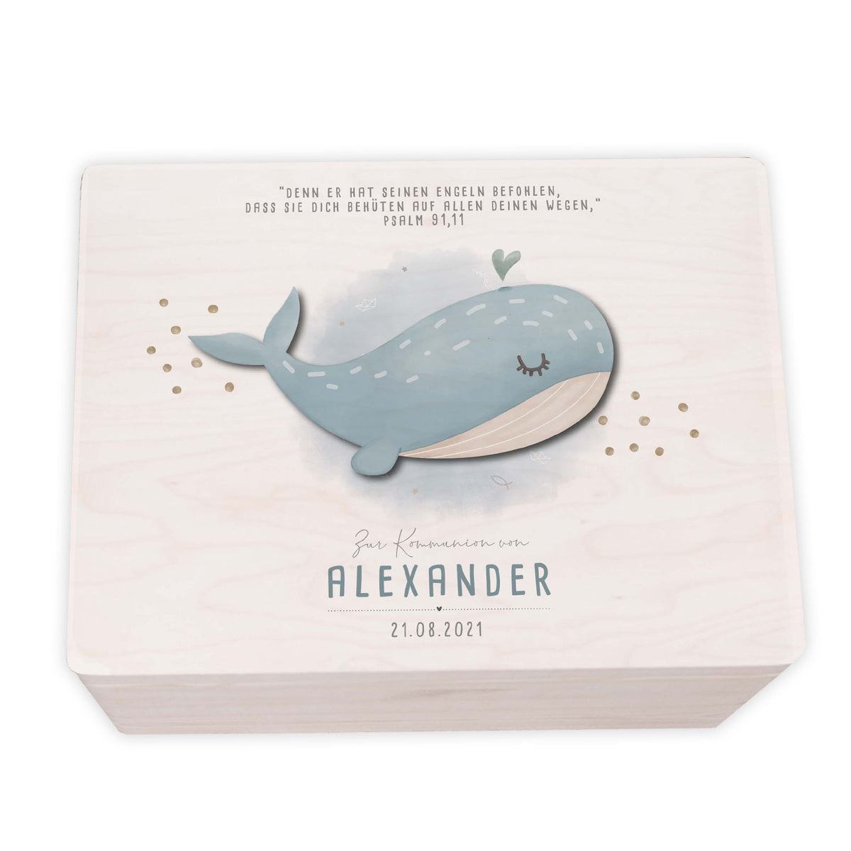 Erinnerungsbox Geschenk zur Kommunion "Wal" Aquarell