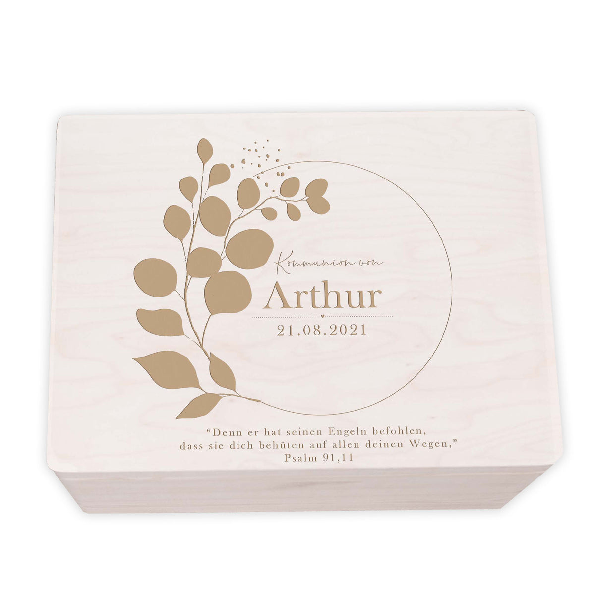 Erinnerungsbox Geschenk zur Kommunion "Eukalyptus" Gravur