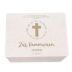 Erinnerungsbox Geschenk zur Kommunion "Kreuz mit Blumen" Gravur