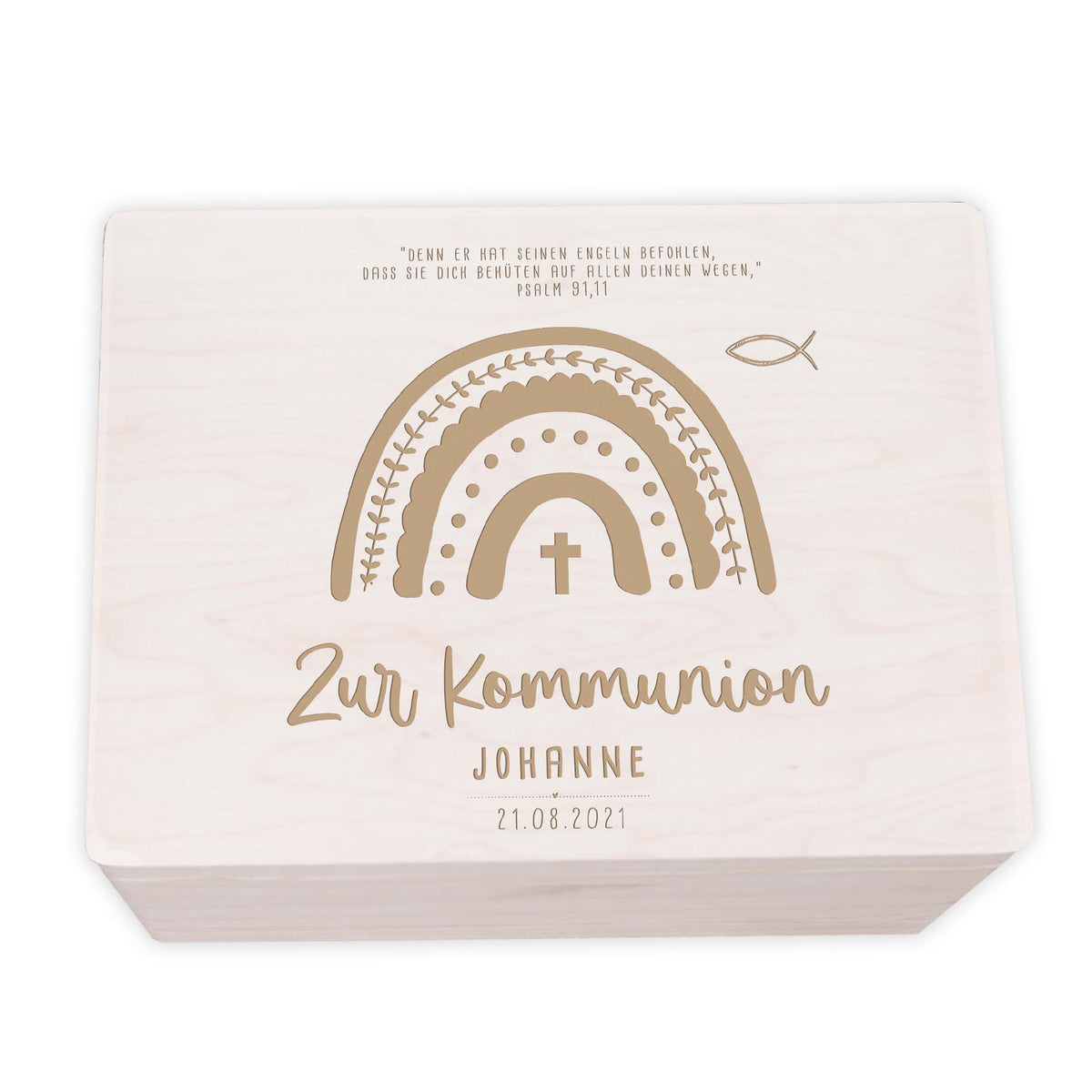 Erinnerungsbox Geschenk zur Kommunion "Regenbogen" Gravur