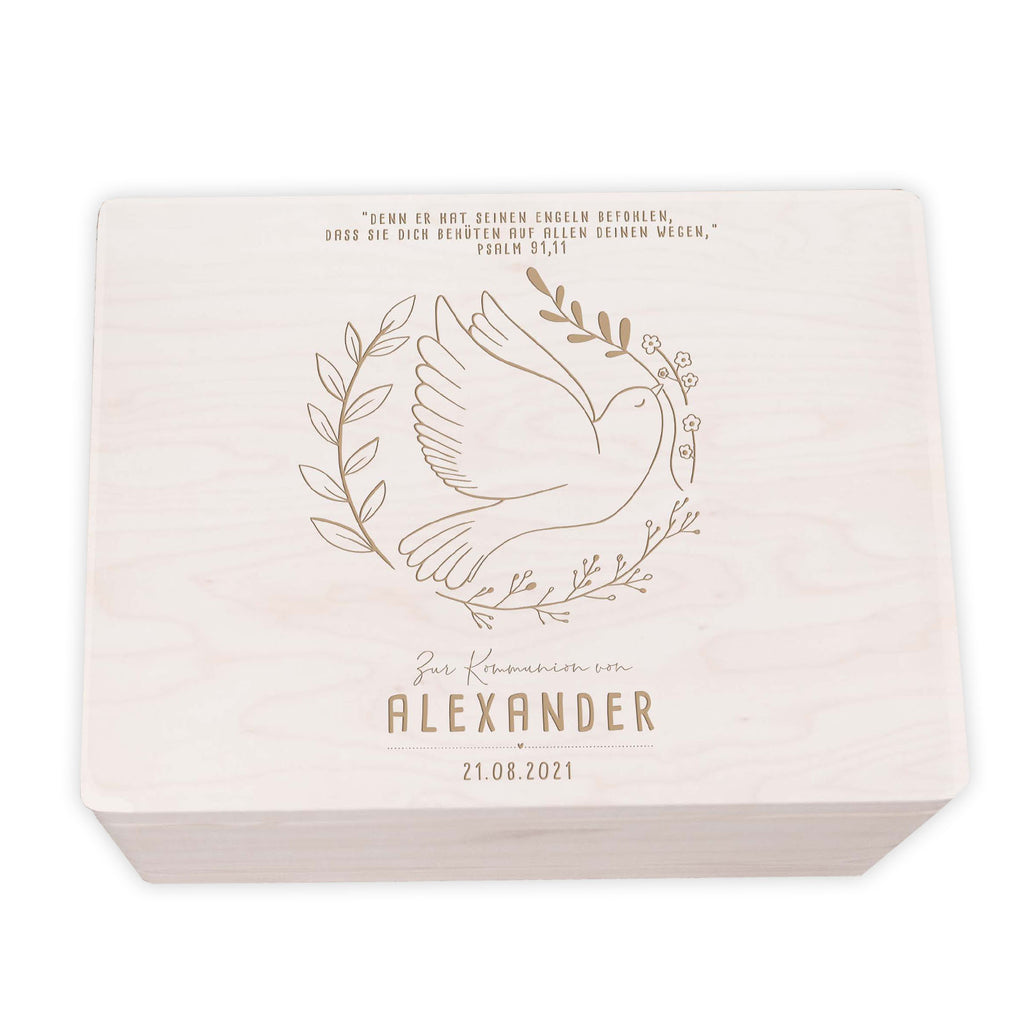 Erinnerungsbox Geschenk zur Kommunion "Taube" Gravur