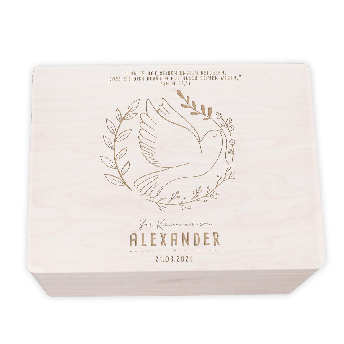 Erinnerungsbox Geschenk zur Kommunion "Taube" Gravur