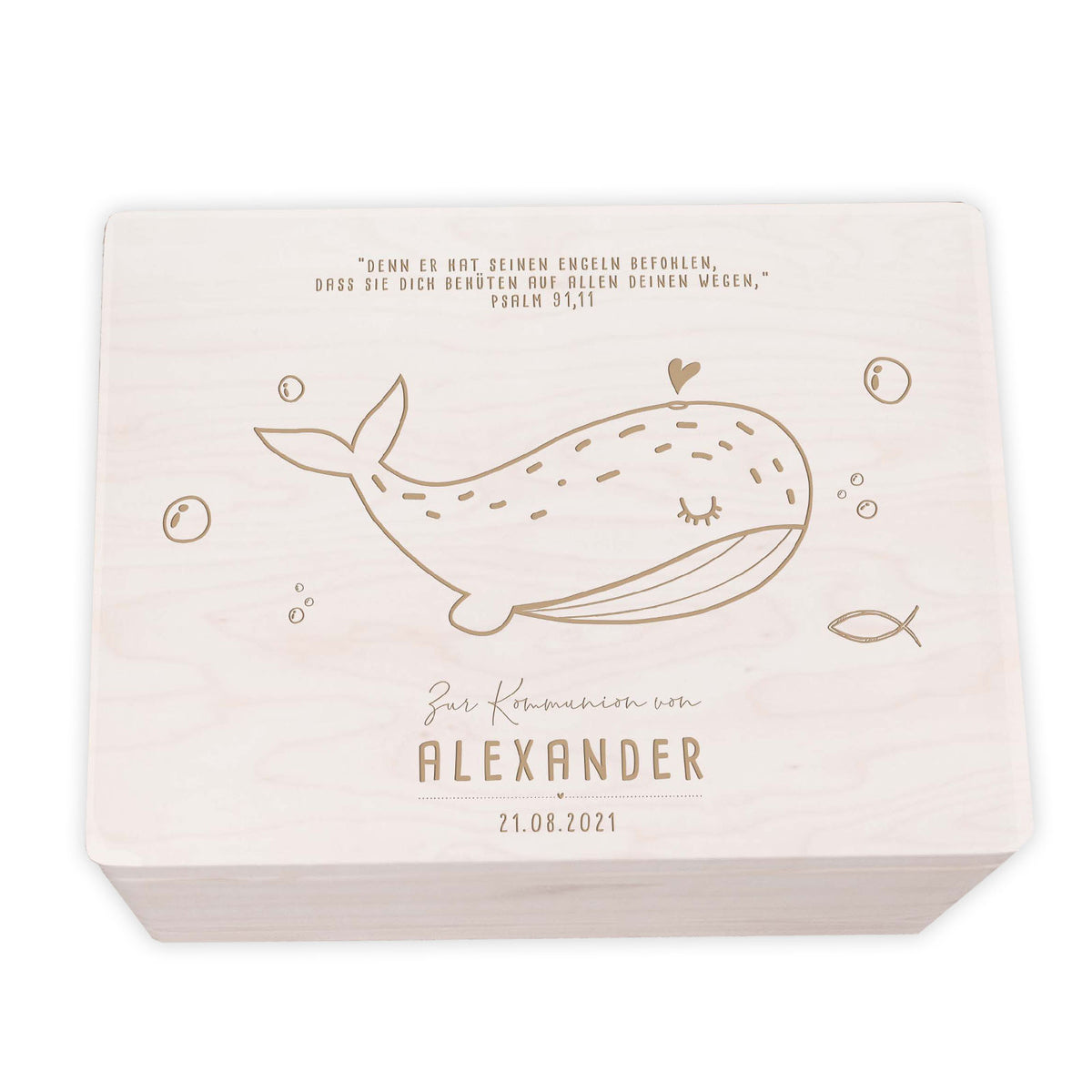 Erinnerungsbox Geschenk zur Kommunion "Wal" Gravur