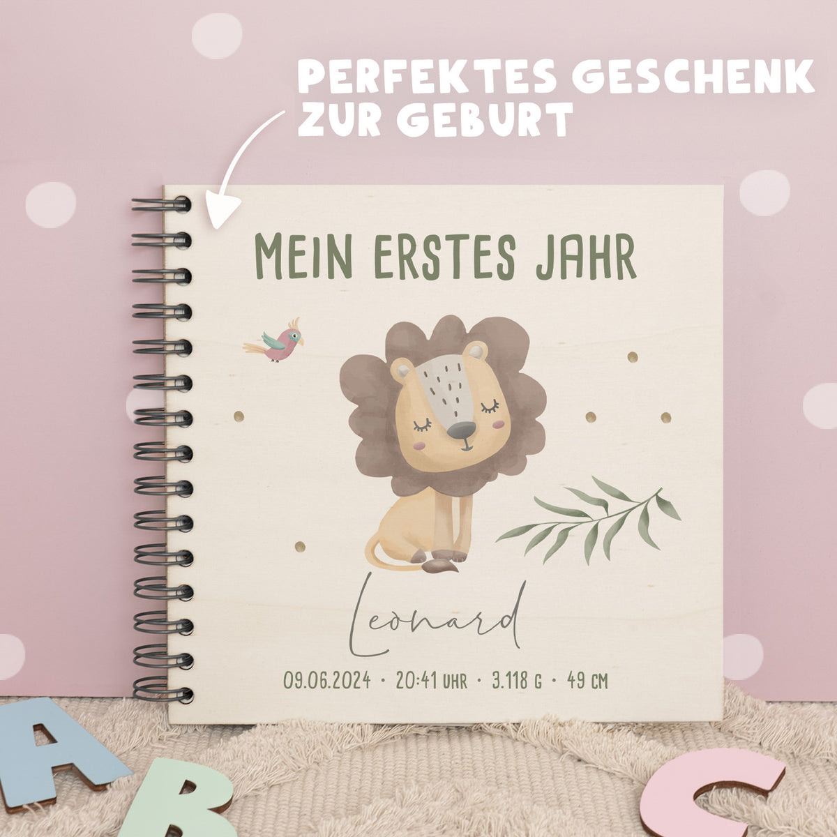 Personalisiertes Babybuch bunt bedruckt "Löwe"