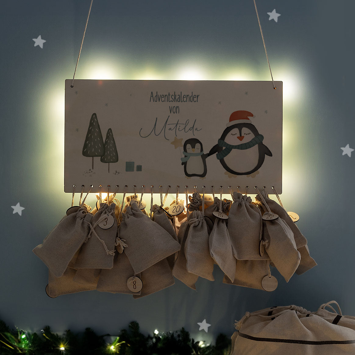 Beleuchteter Aquarell Adventskalender "Pinguin"