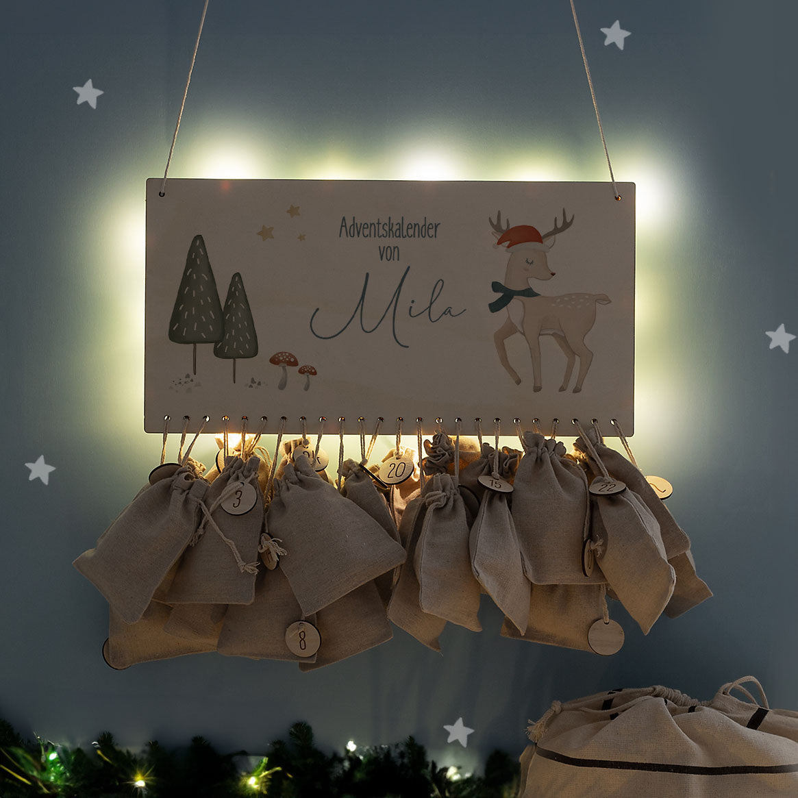 Beleuchteter Aquarell Adventskalender "Reh"