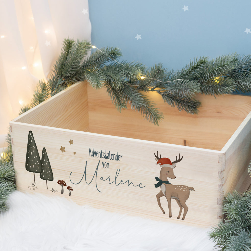 Aquarell-Adventskiste "Reh", Adventskalender zum Befüllen