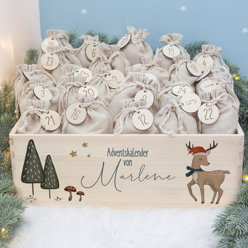 Aquarell-Adventskiste "Reh", Adventskalender zum Befüllen