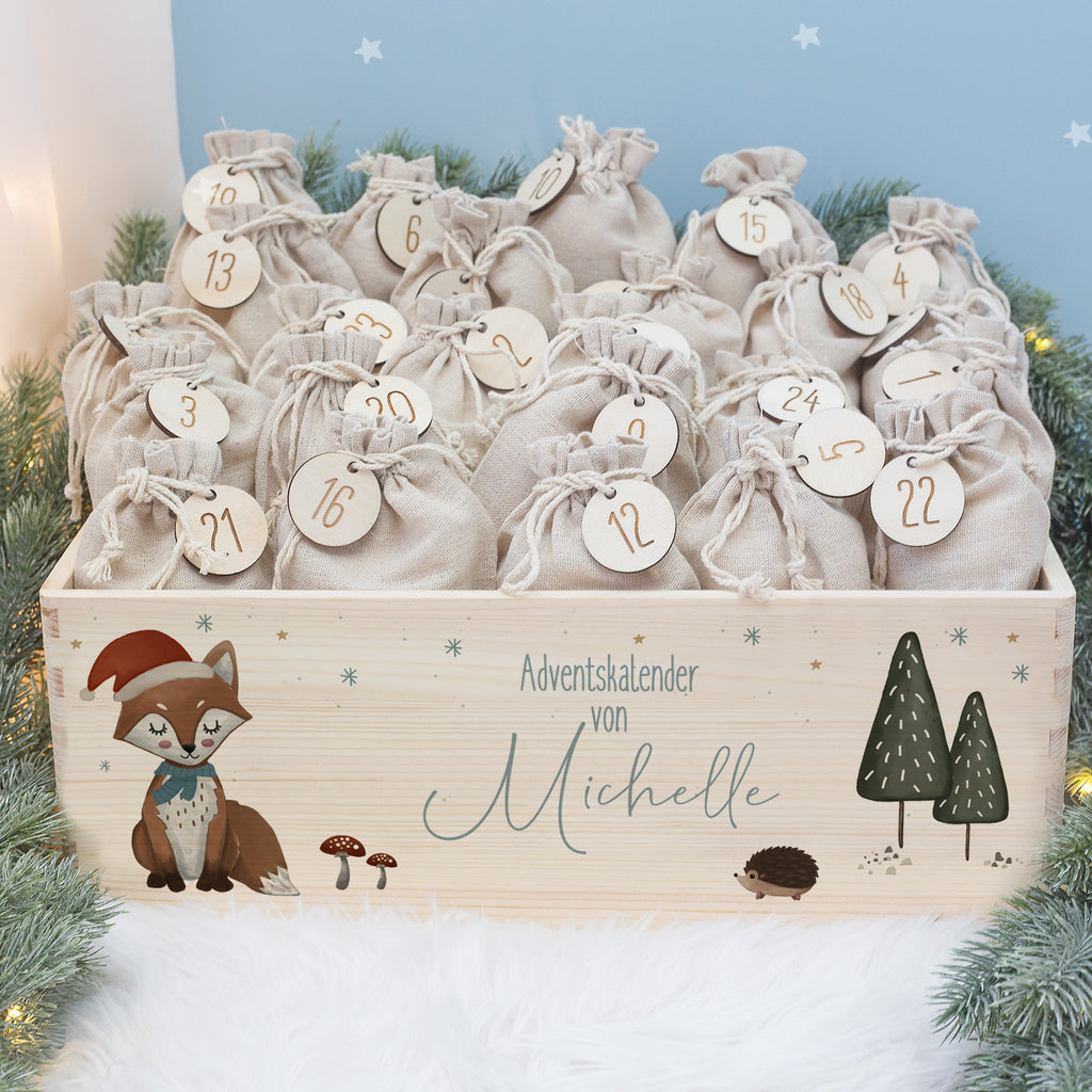 Aquarell-Adventskiste "Fuchs", Adventskalender zum Befüllen