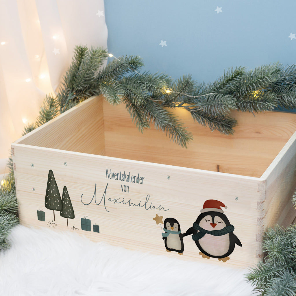 Aquarell-Adventskiste "Pinguin", Adventskalender zum Befüllen