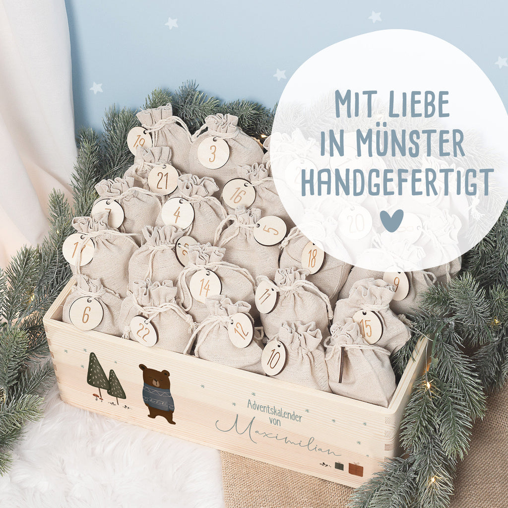 Aquarell-Adventskiste "Bär", Adventskalender zum Befüllen