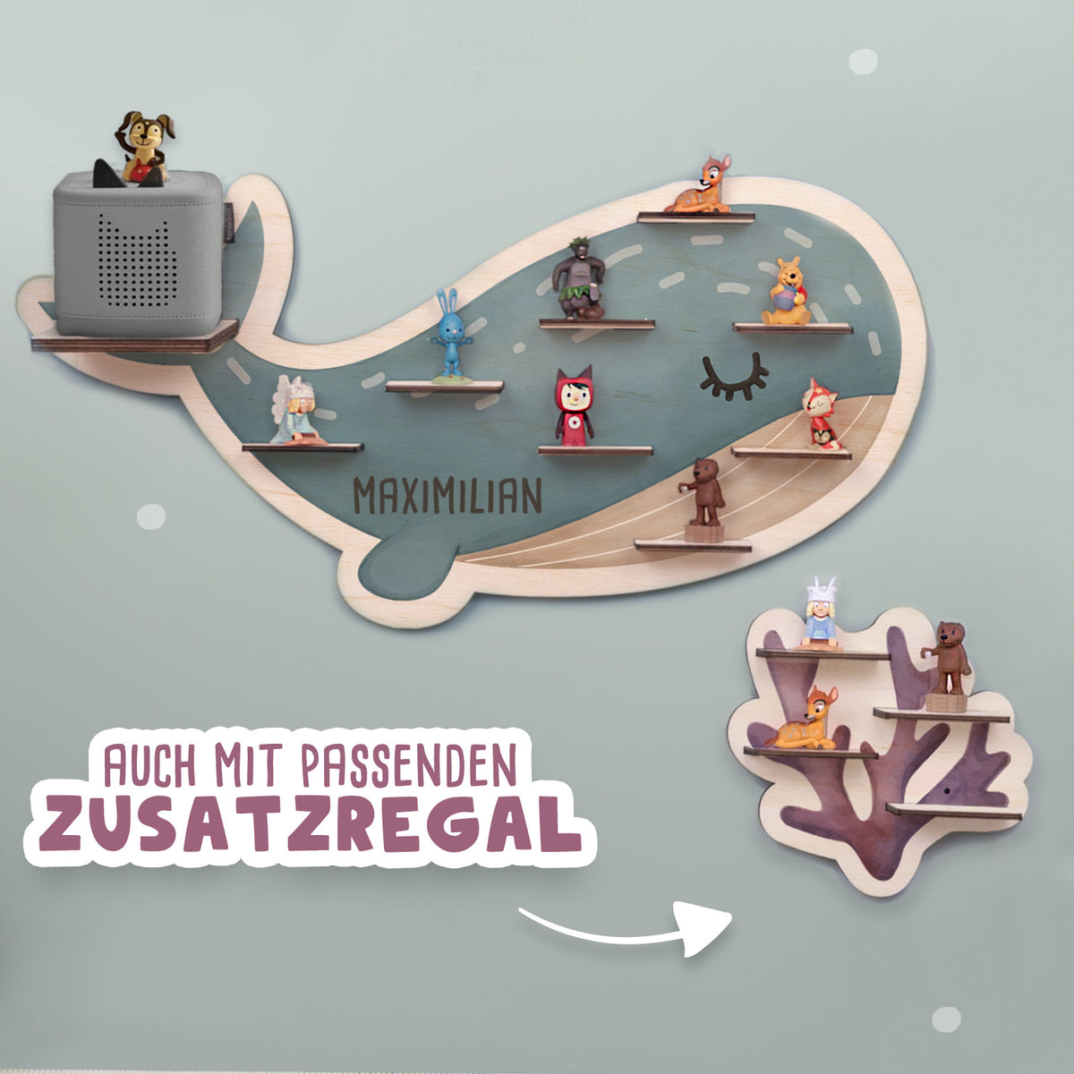 Regal für Toniebox „Wal“ Aquarell personalisiert Druck