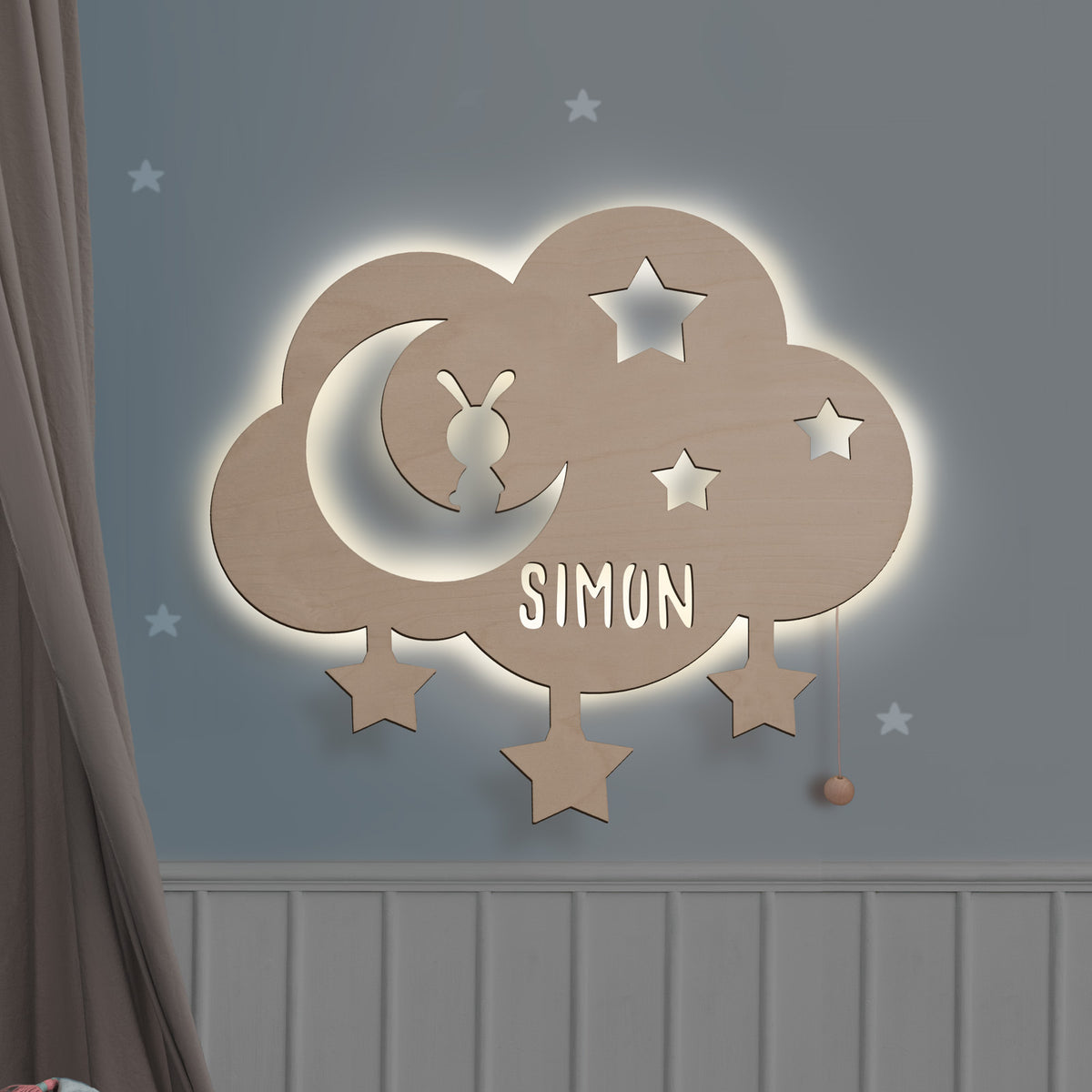 Nachtlicht „Wolke, Mond und Sterne“ personalisiert Laser