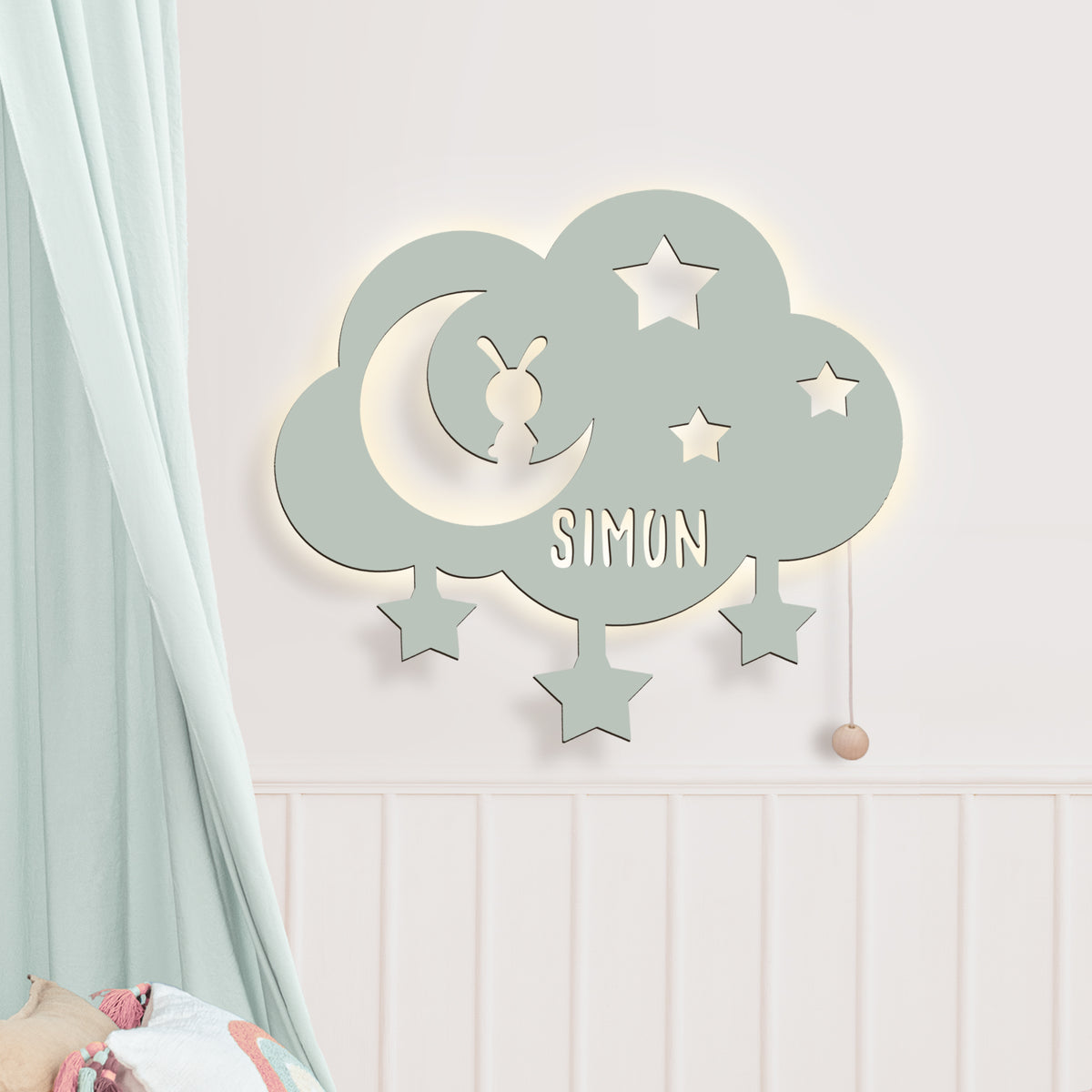 Nachtlicht „Wolke, Mond und Sterne“ personalisiert Laser