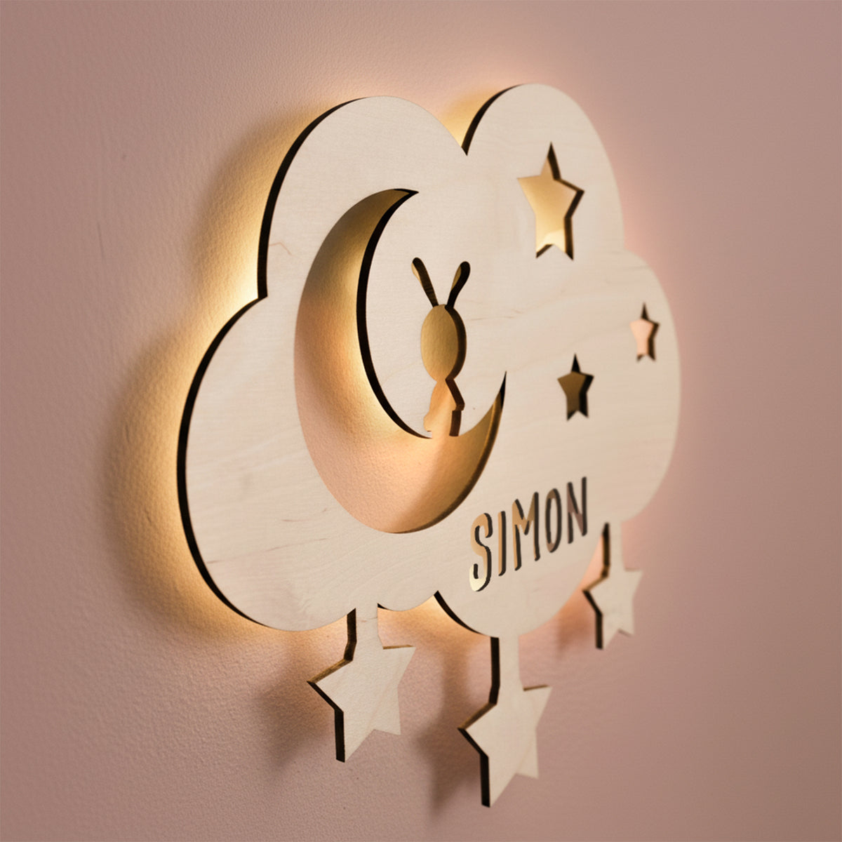Nachtlicht „Wolke, Mond und Sterne“ personalisiert Laser