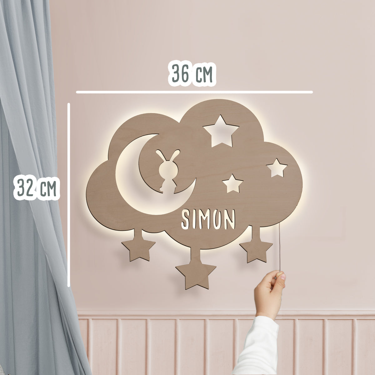 Nachtlicht „Wolke, Mond und Sterne“ personalisiert Laser