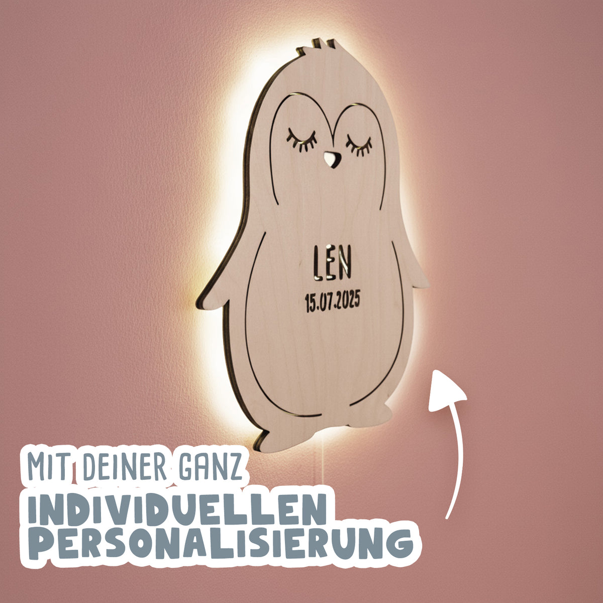 Nachtlicht „Phil der Pinguin“ personalisiert Laser
