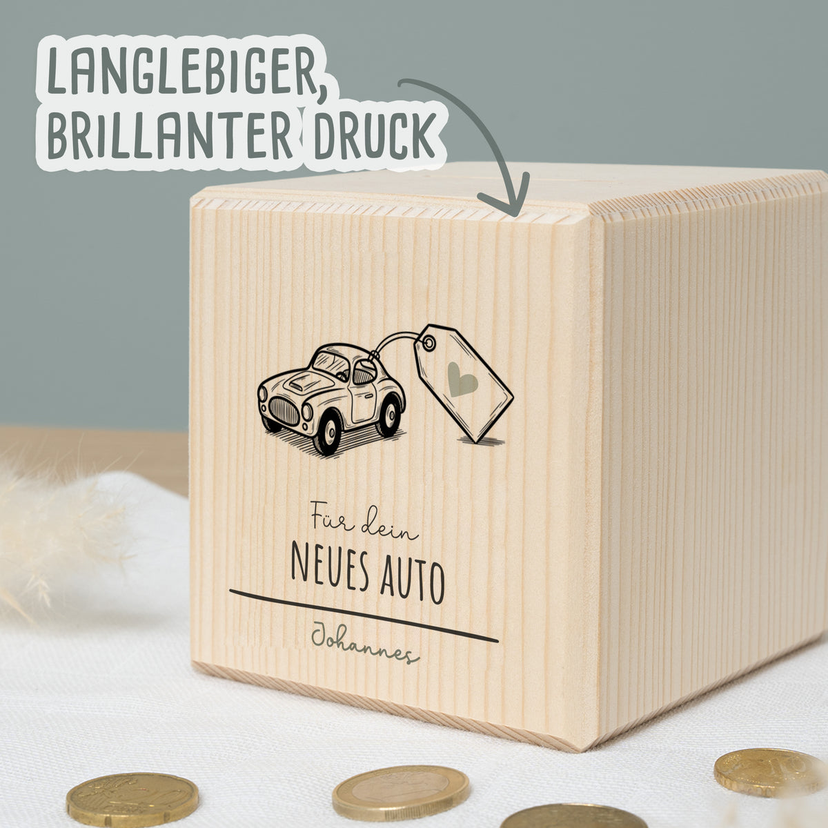 Spardose Würfel "Neues Auto"