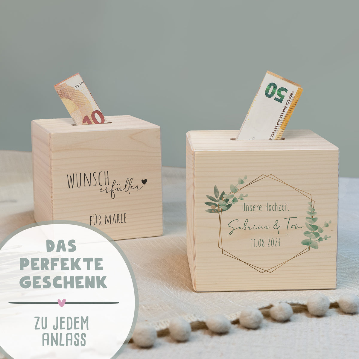 Spardose Würfel zur Hochzeit "Just Married"