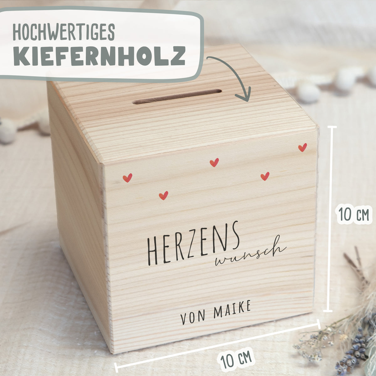 Spardose Würfel "Herzen"