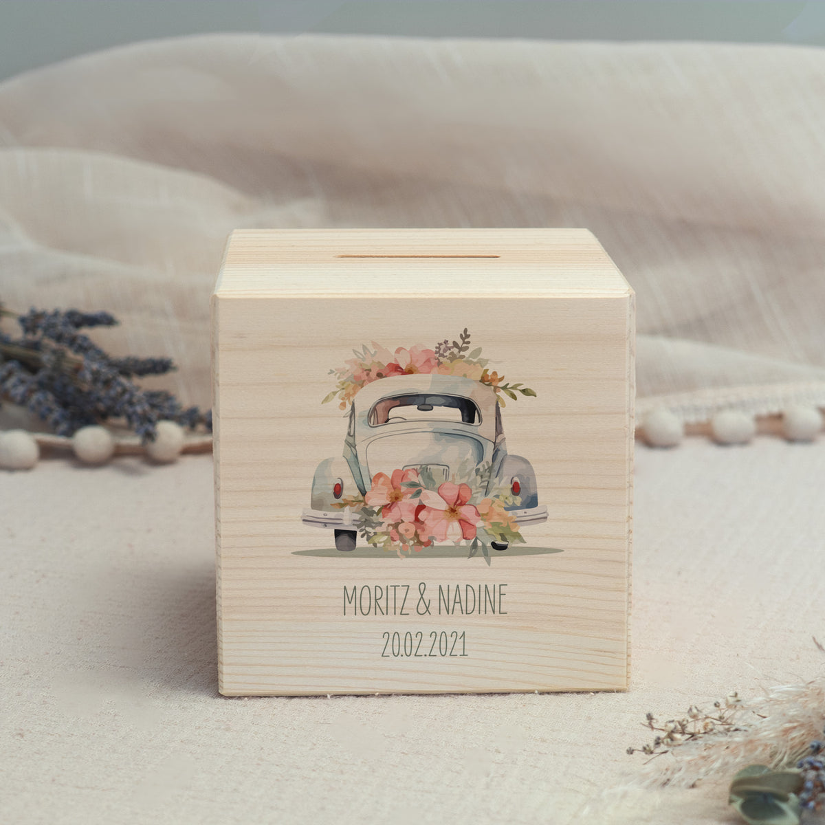 Spardose Würfel zur Hochzeit "Just Married"