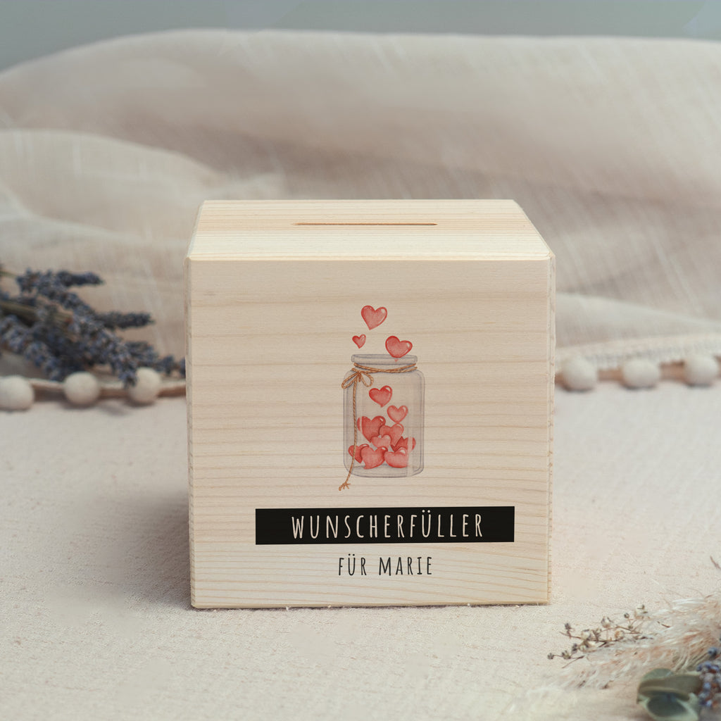 Spardose Würfel "Wunscherfüller Herzglas"