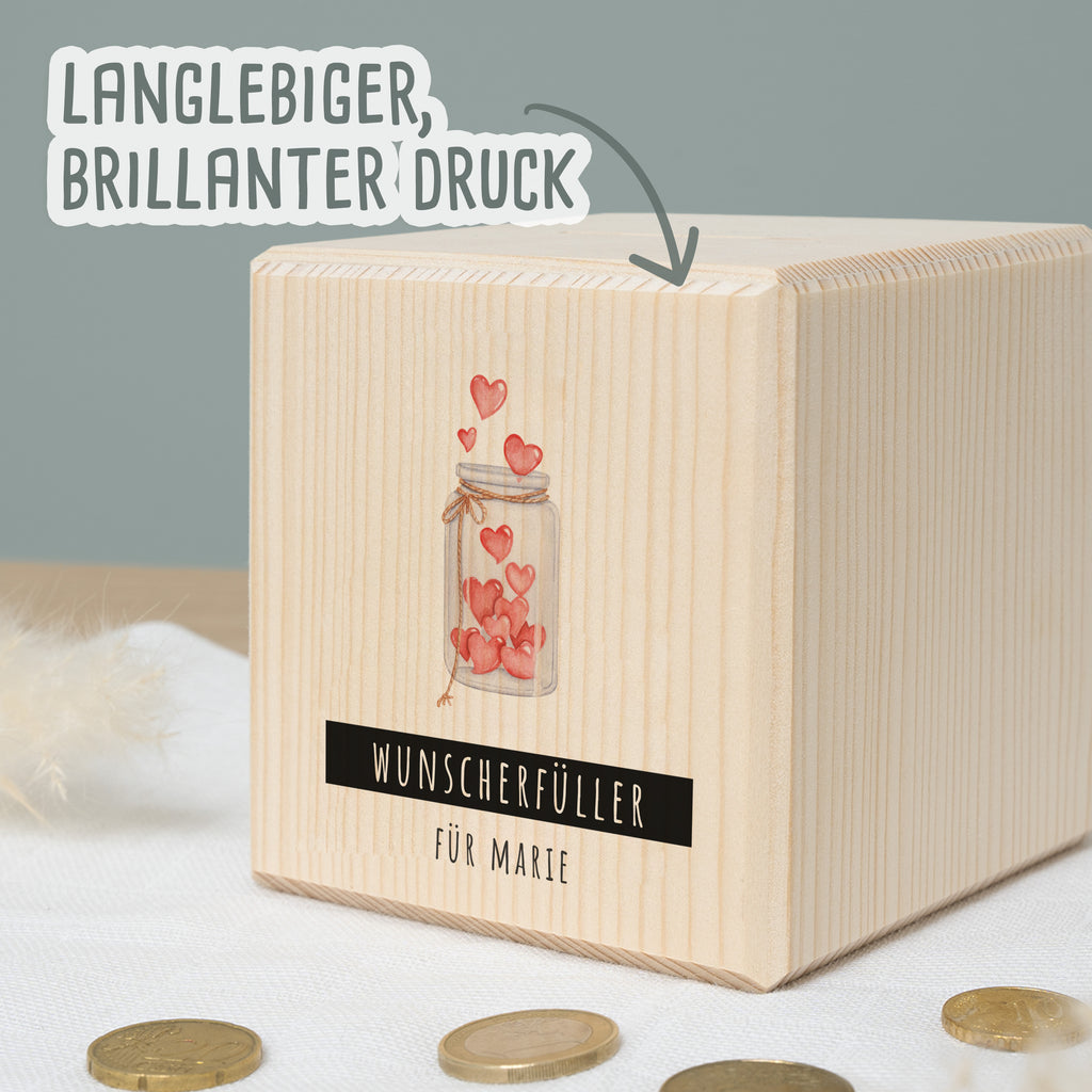 Spardose Würfel "Wunscherfüller Herzglas"