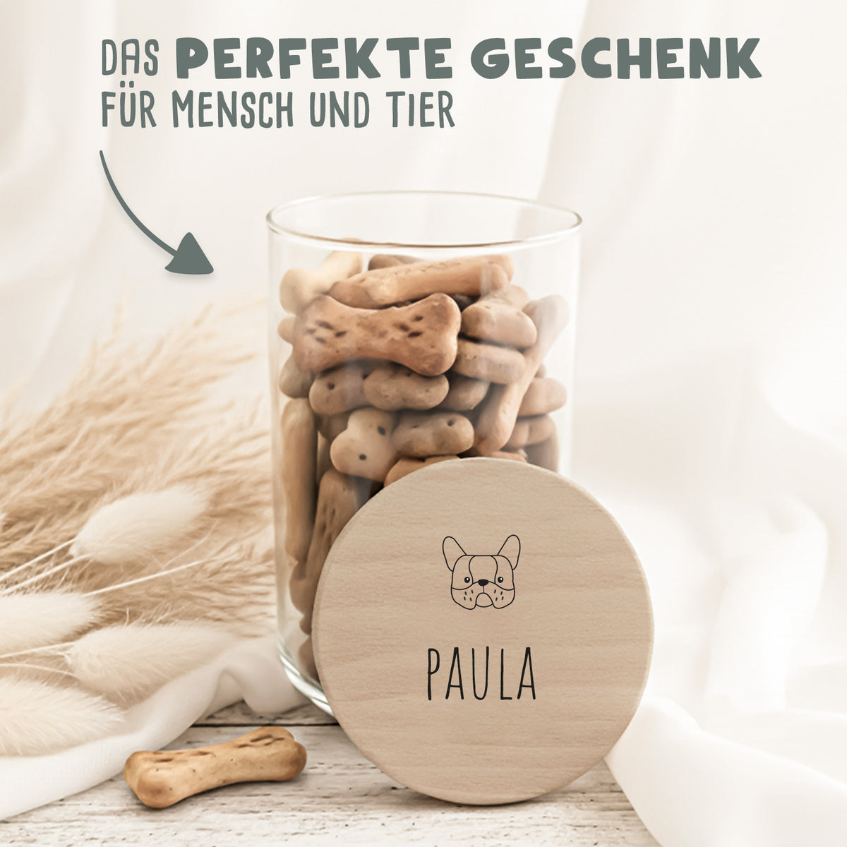 Personalisiertes Vorratsglas für Hunde "Hundeköpfe Comic"