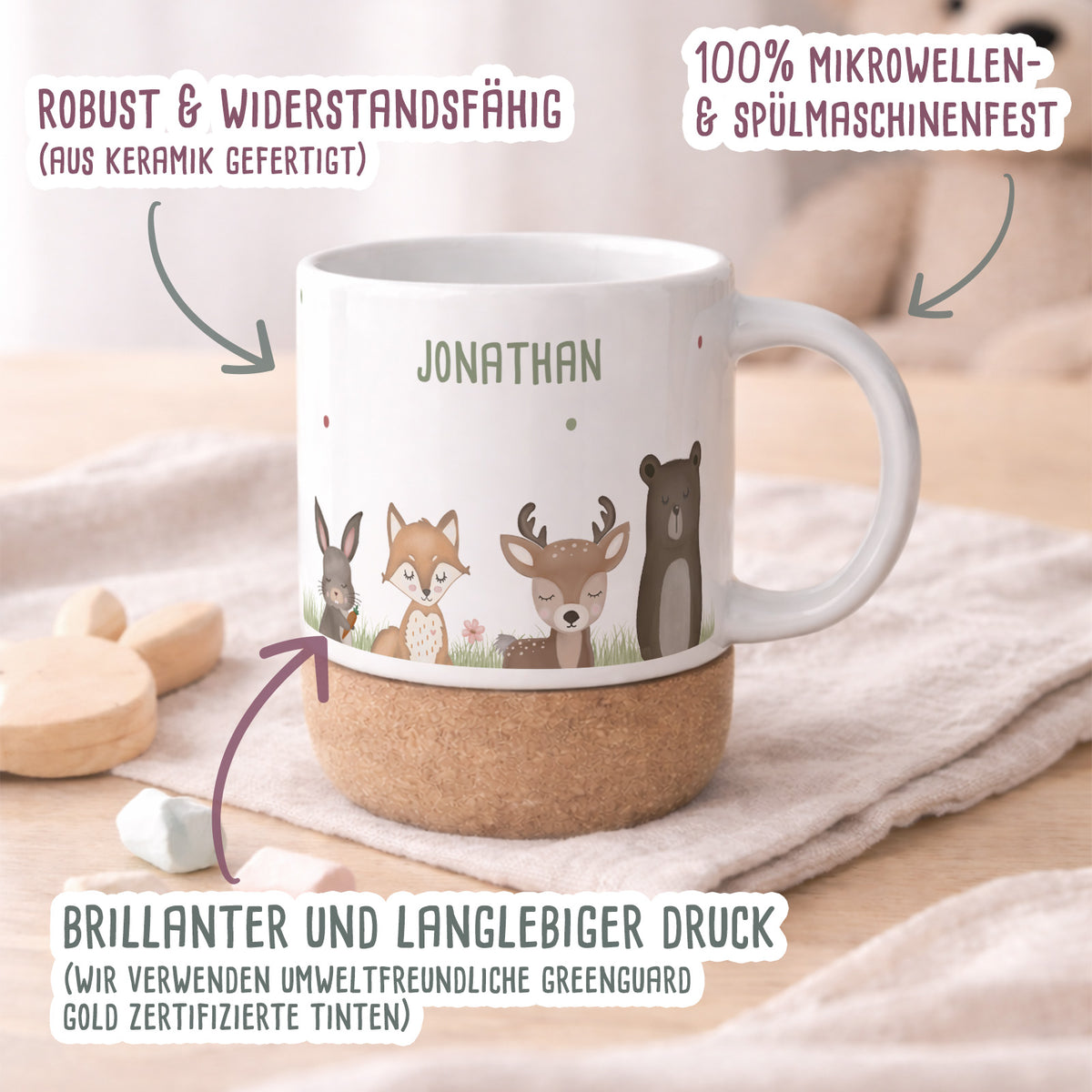 Personalisierte Tasse Korkboden "Otter"