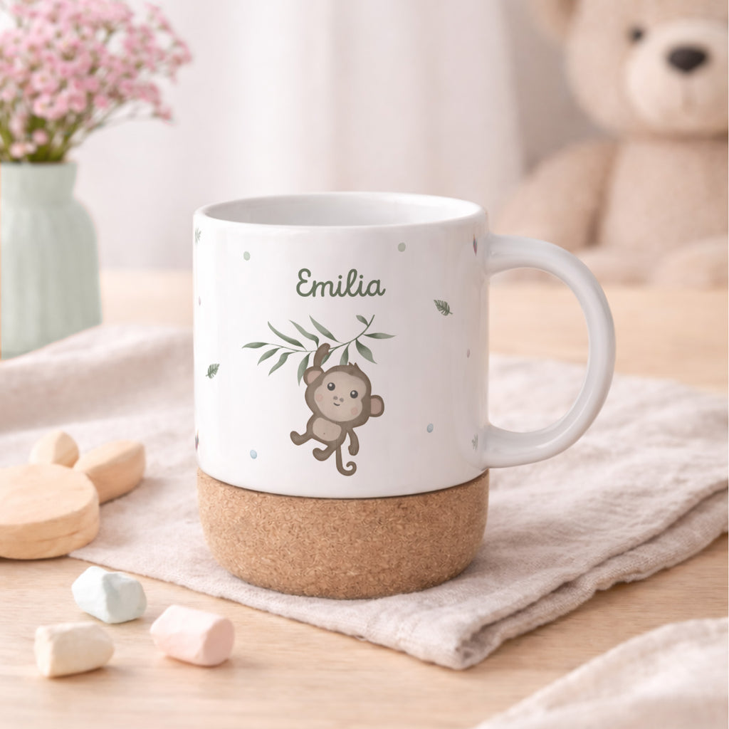 Personalisierte Tasse Korkboden "Affe"