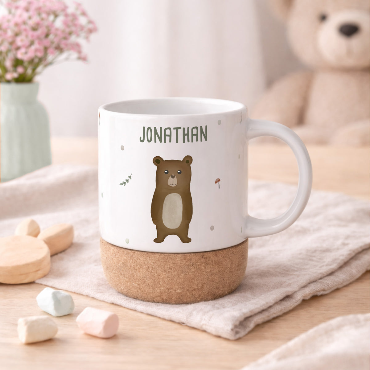 Personalisierte Tasse Korkboden "Bär"