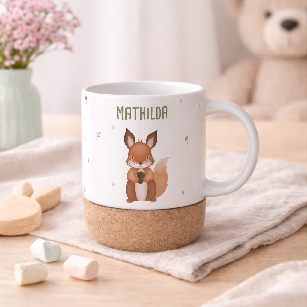 Personalisierte Tasse Korkboden "Eichhörnchen"