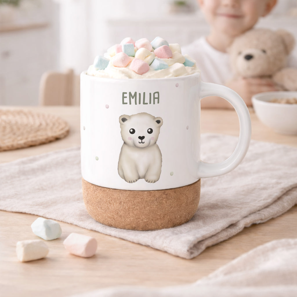 Personalisierte Tasse Korkboden "Eisbär"