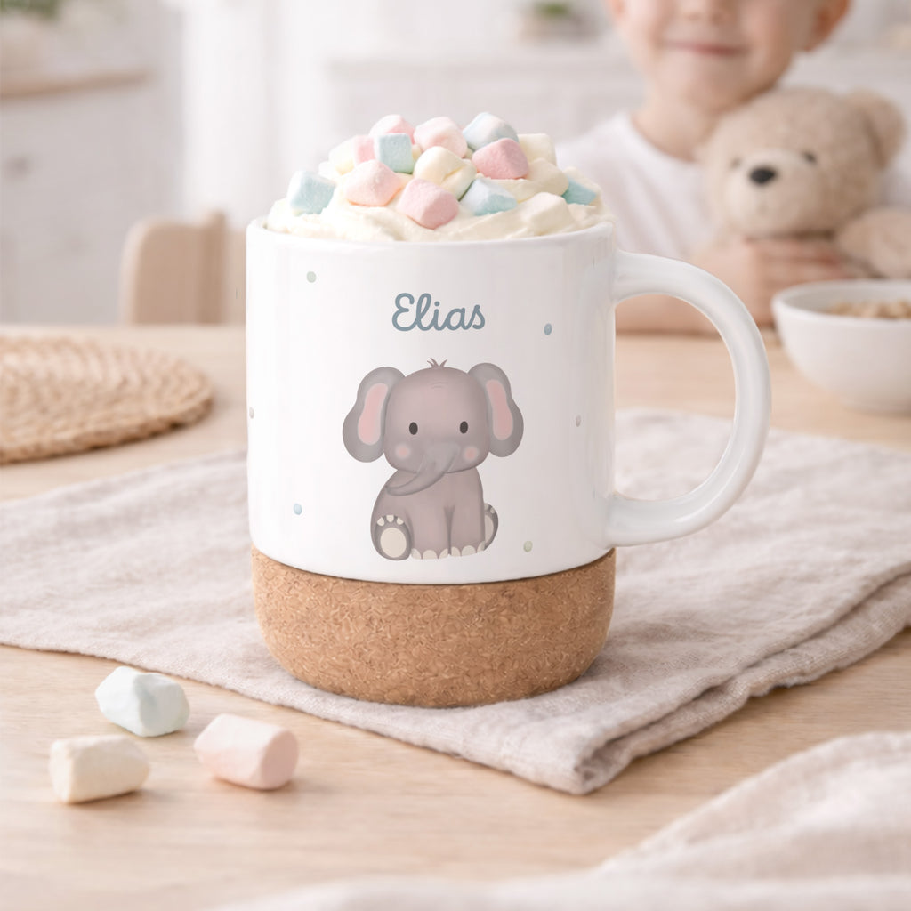 Personalisierte Tasse Korkboden "Elefant"
