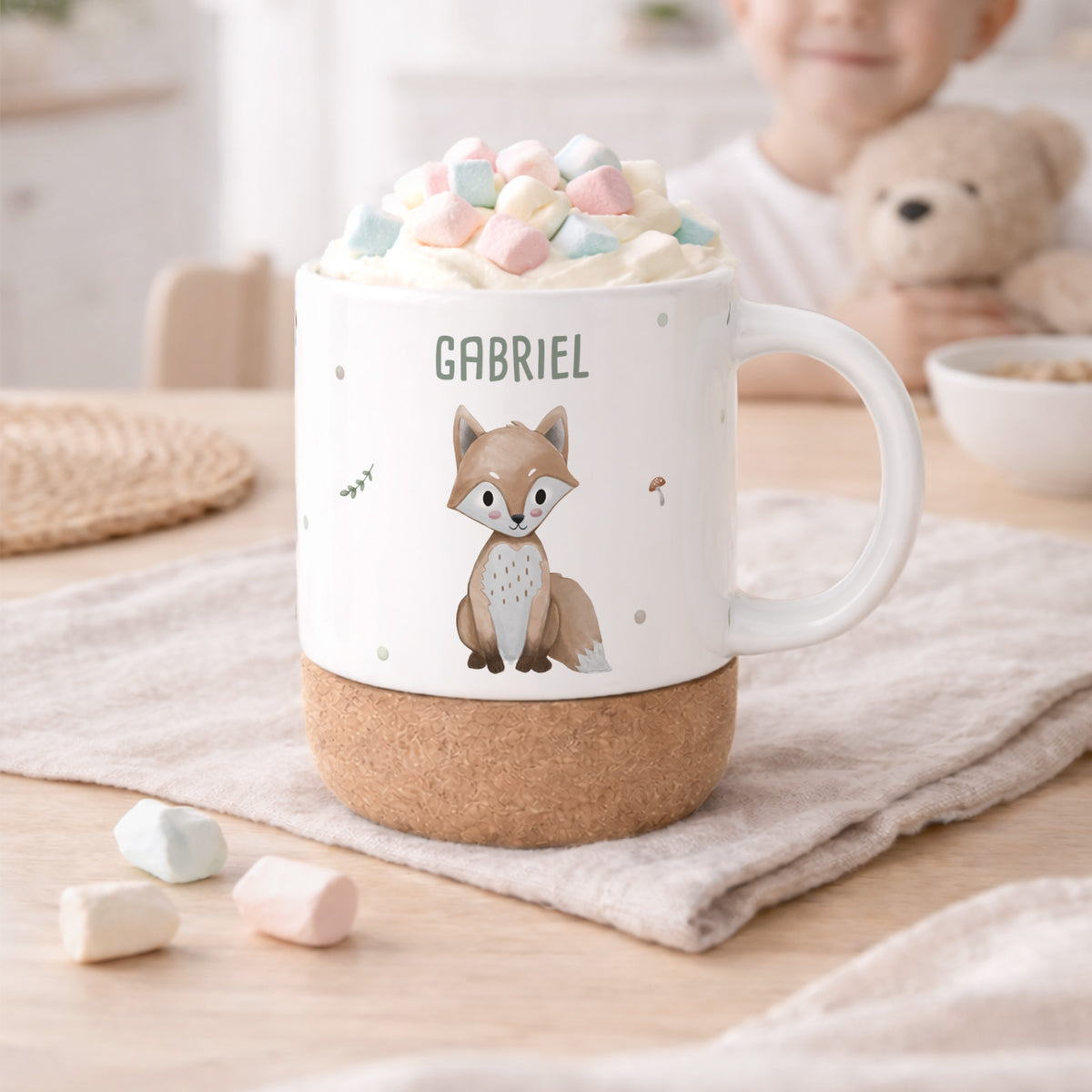 Personalisierte Tasse Korkboden "Fuchs"