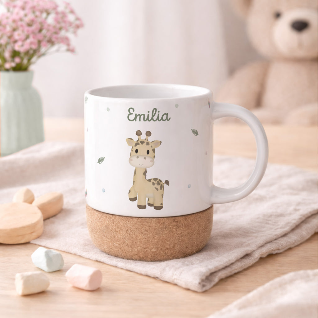 Personalisierte Tasse Korkboden "Giraffe"