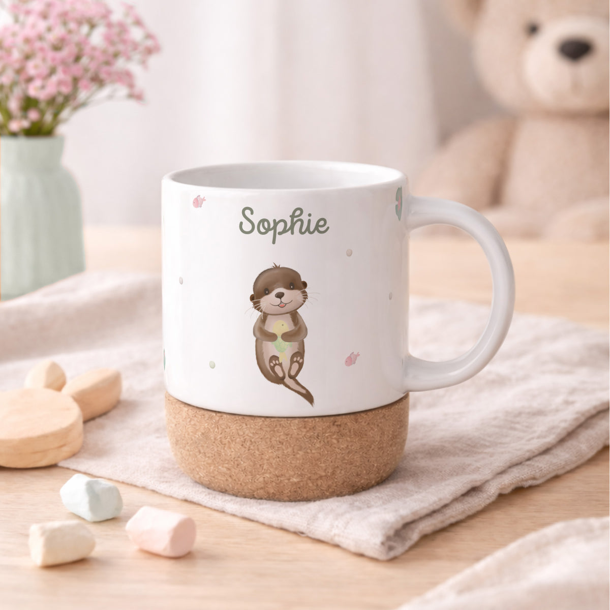Personalisierte Tasse Korkboden "Otter"