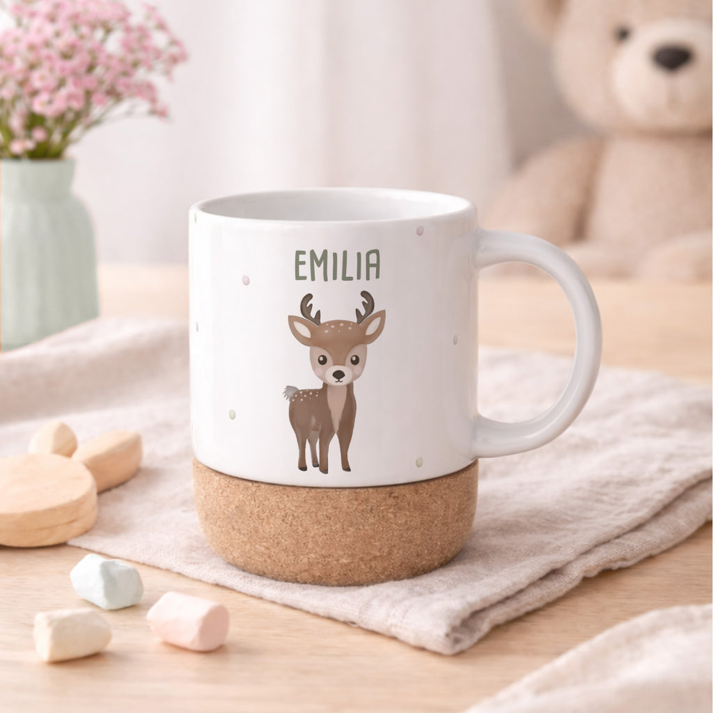 Personalisierte Tasse Korkboden "Reh"