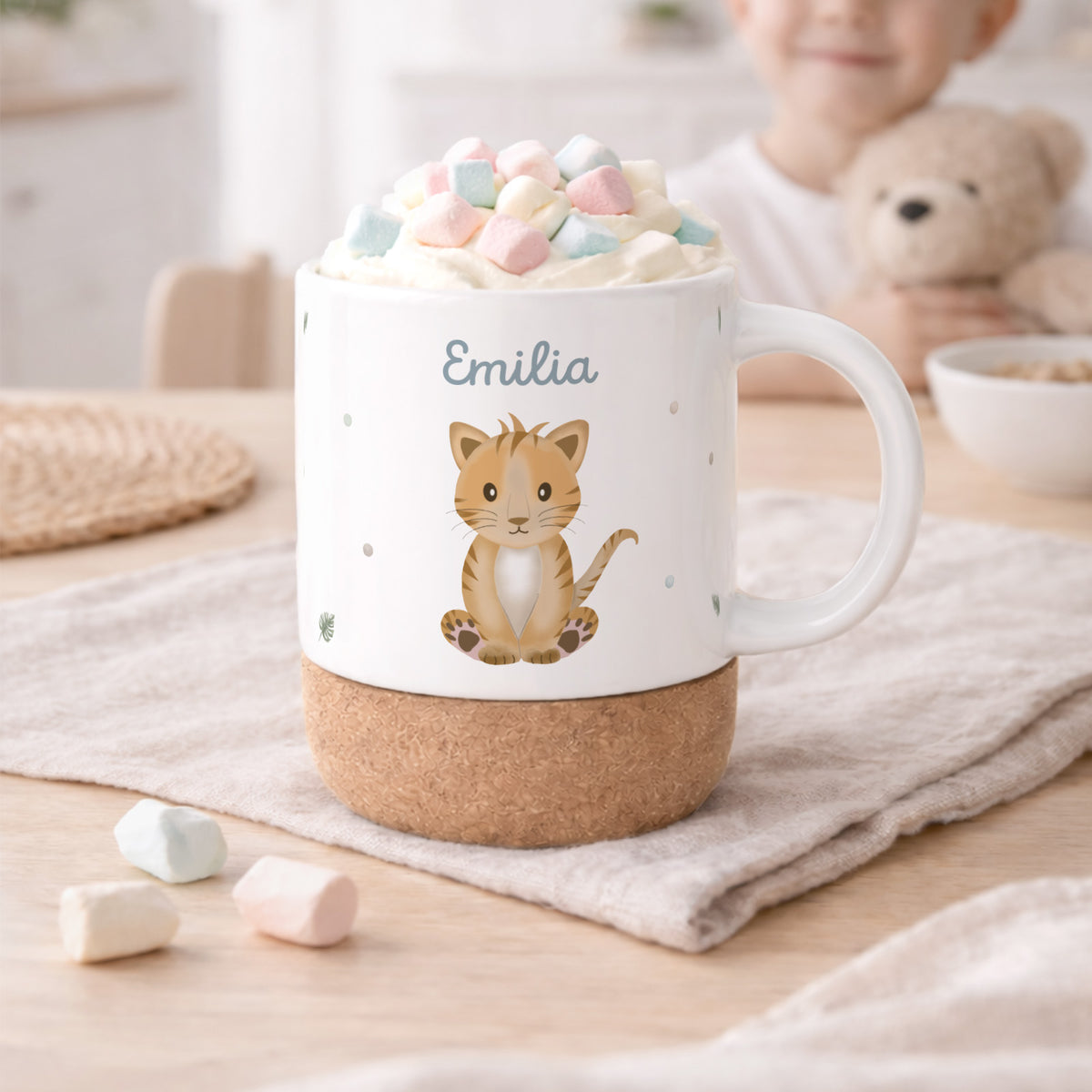 Personalisierte Tasse Korkboden "Tiger"
