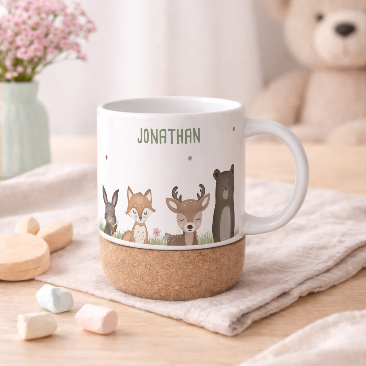 Personalisierte Tasse Korkboden "Wald"