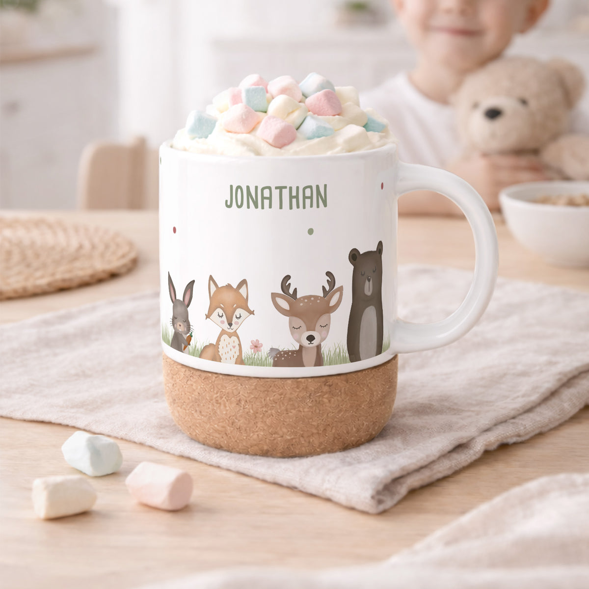 Personalisierte Tasse Korkboden "Wald"