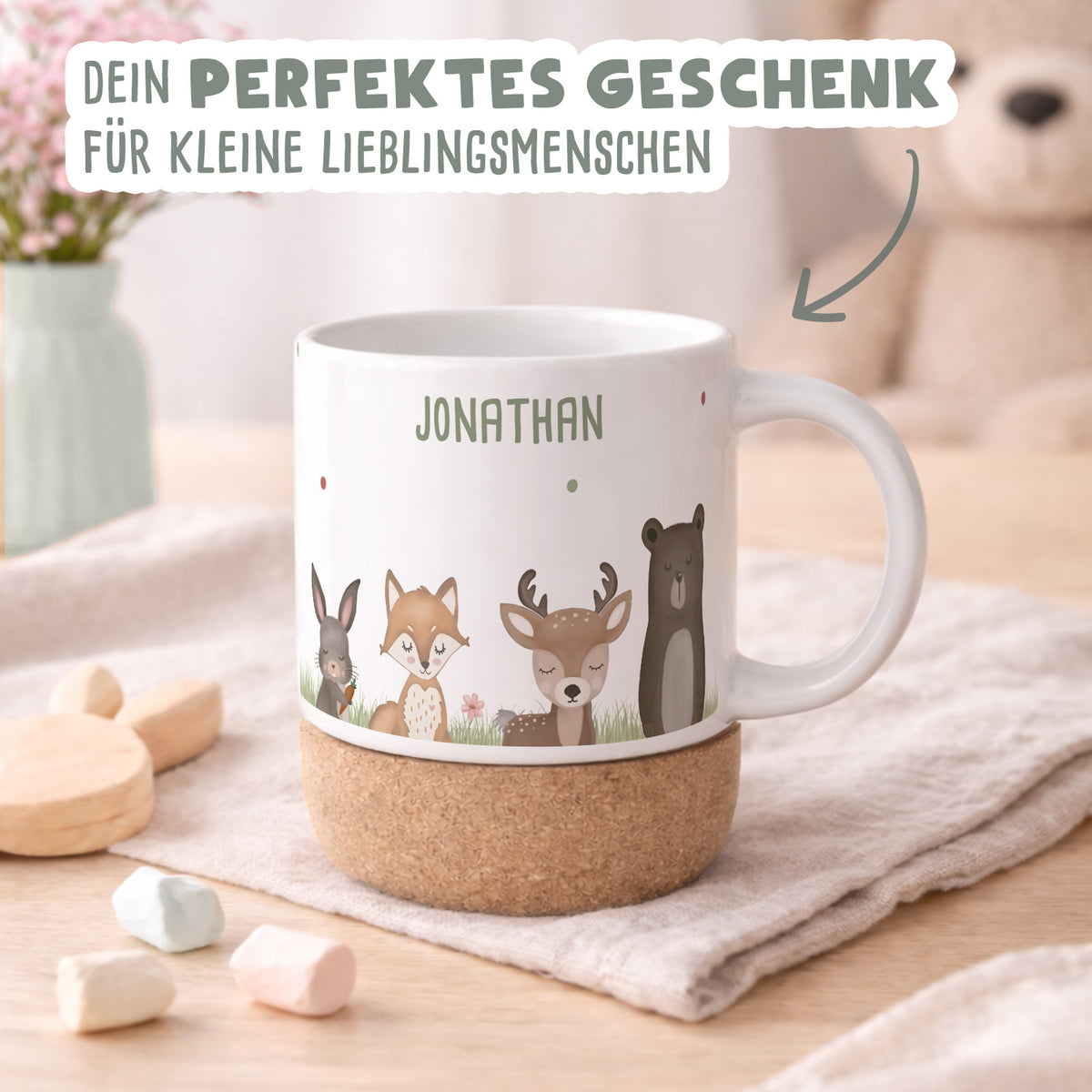Personalisierte Tasse Korkboden "Wald"