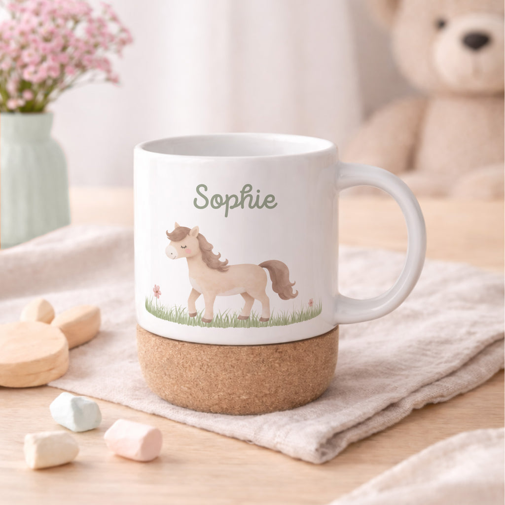 Personalisierte Tasse Korkboden "Pferd"