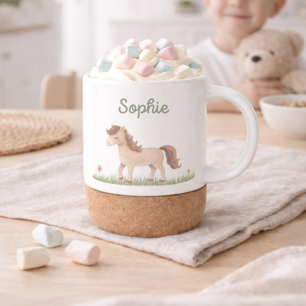 Personalisierte Tasse Korkboden "Pferd"
