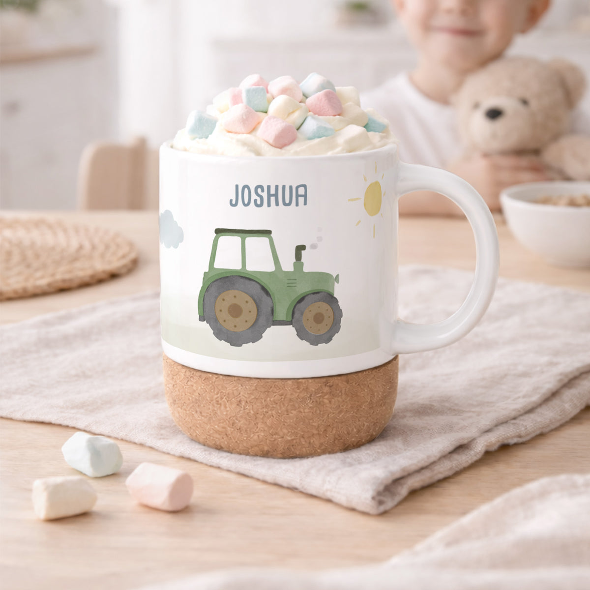 Personalisierte Tasse Korkboden "Traktor"